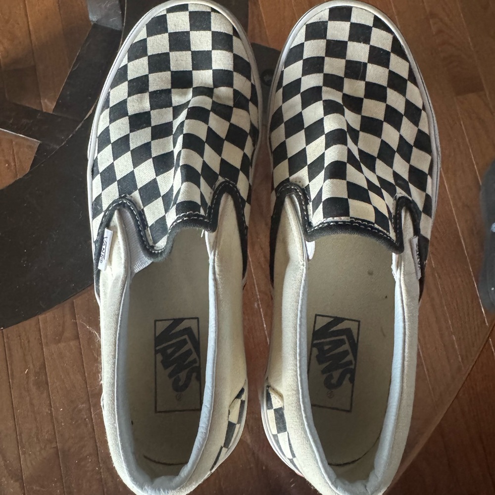 Vans black and white classic checkered slip on shoes (W size 8 or M size 6.5)
